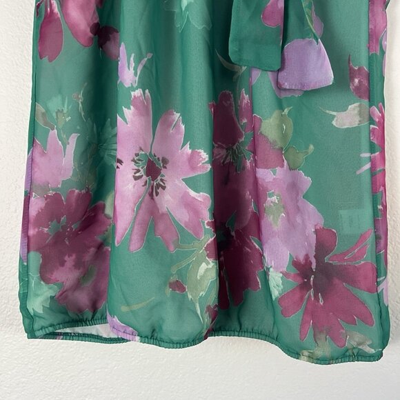 Sweet Pea Womens XL Teal/ Purple Floral Sleeveless Tie Scarf Mockneck Blouse - Picture 8 of 8